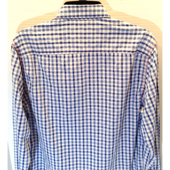 Johnston & Murphy Shirt Men M Blue Check Plaid Slim Fit Button Up Flip Cuff - Picture 7 of 11
